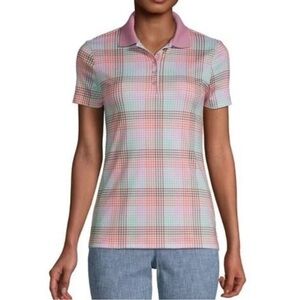 NEW Lands End Wild Blossom Supima Cotton Gingham Polo Top
